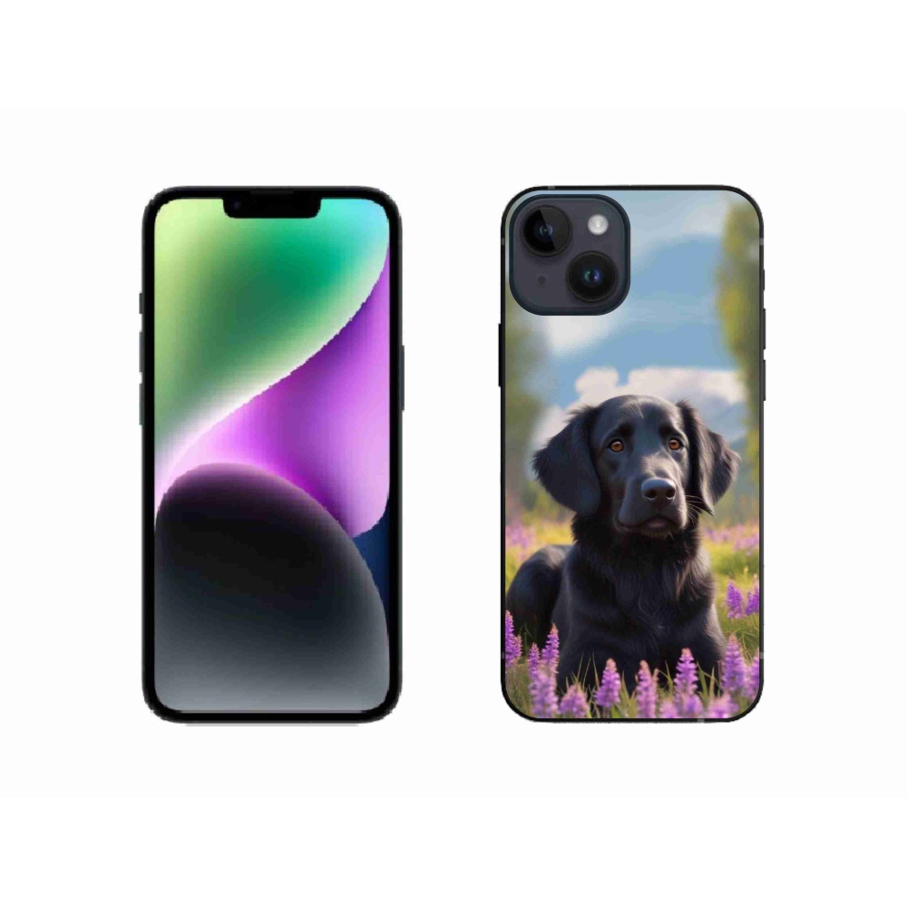 Gelový kryt mmCase na iPhone 14 - elegantní černý retrívr