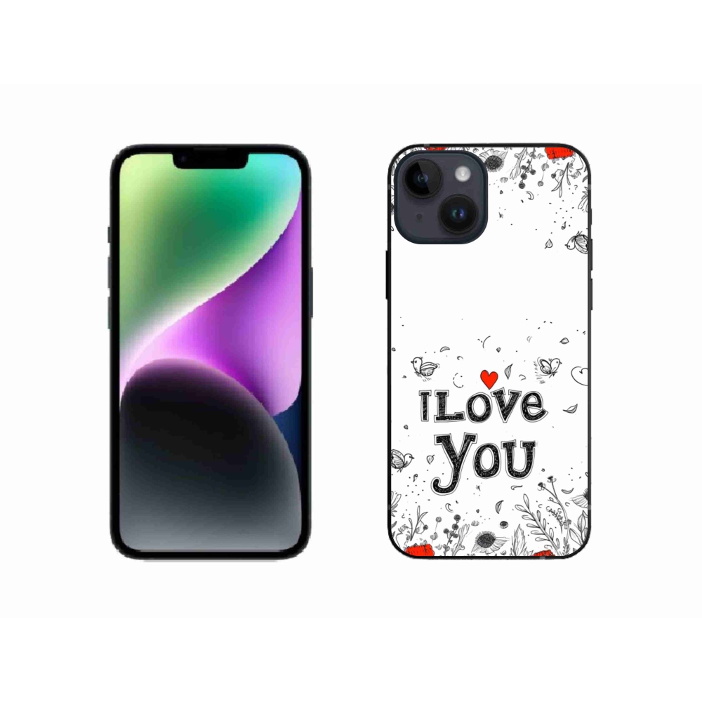 Gelový kryt mmCase na iPhone 14 - I love you bílé pozadí