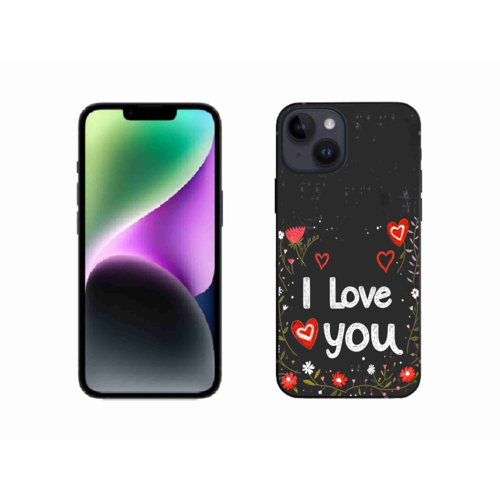 Gelový kryt mmCase na iPhone 14 - I love you černé pozadí