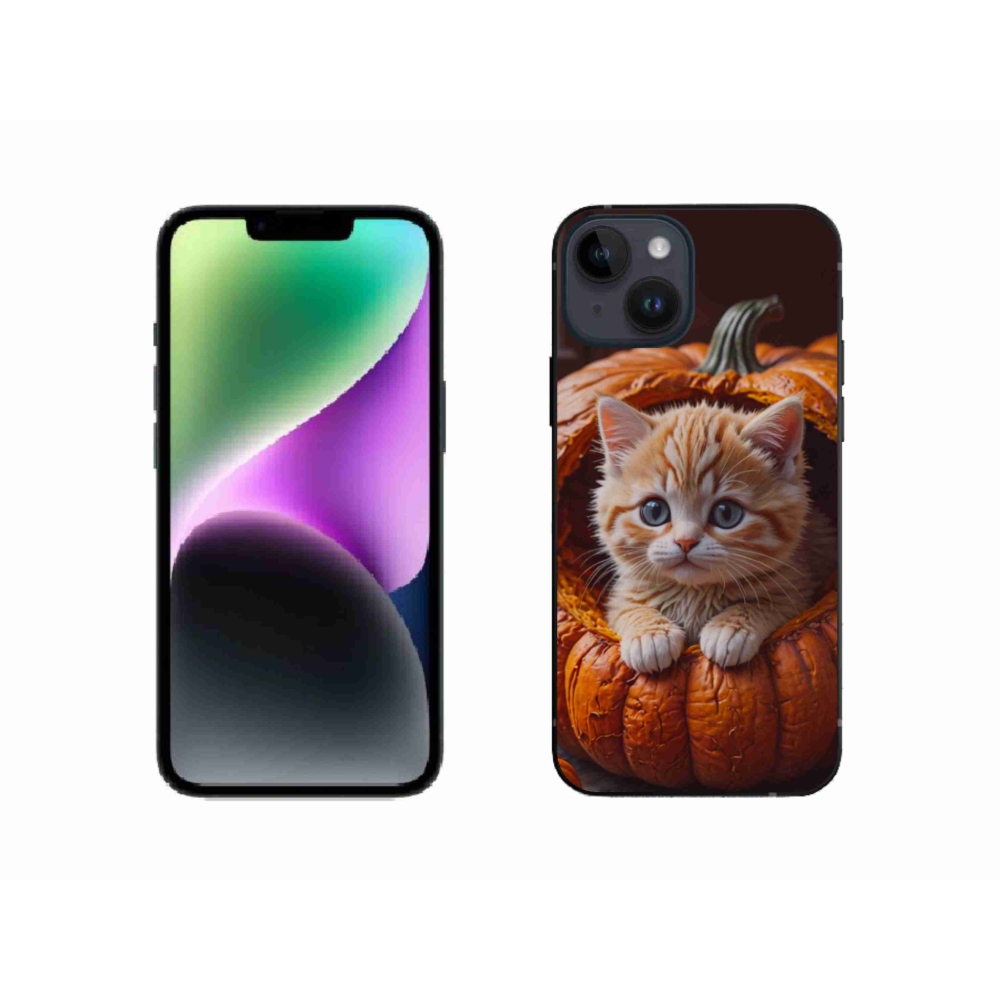 Gelový kryt mmCase na iPhone 14 - kotě a dýně 2