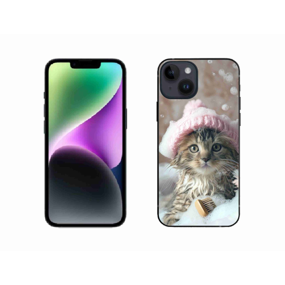 Gelový kryt mmCase na iPhone 14 - kotě a koupel