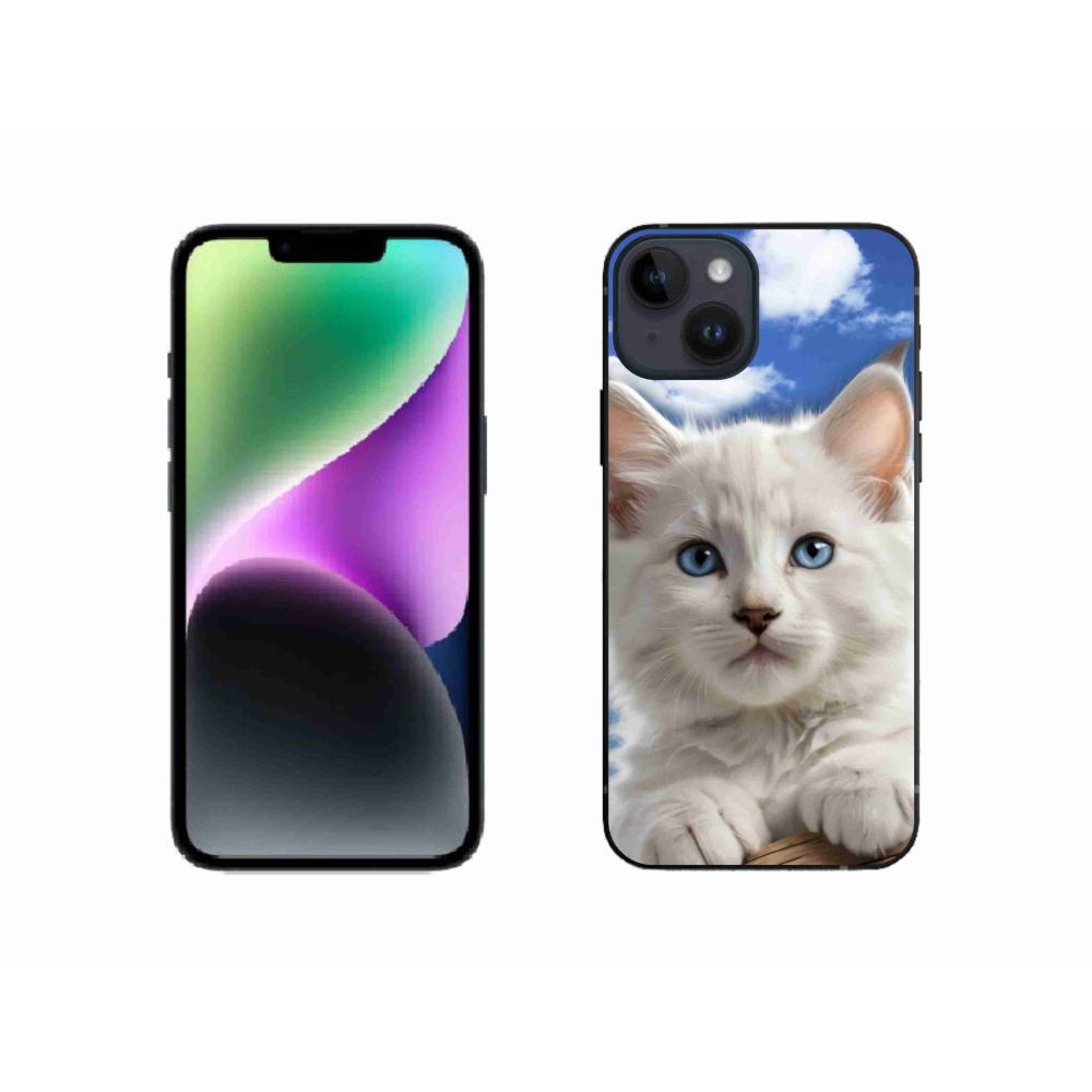 Gelový kryt mmCase na iPhone 14 - kotě a oblaka
