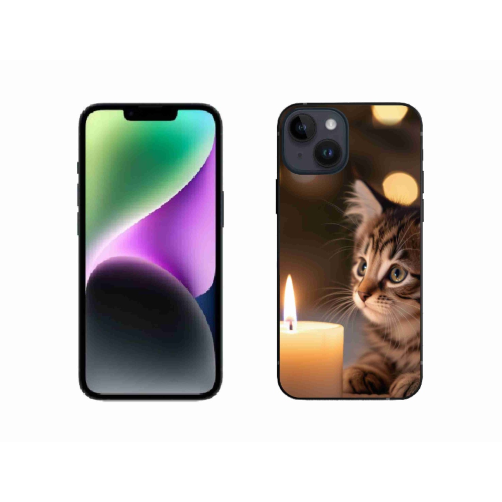 Gelový kryt mmCase na iPhone 14 - kotě a svíčka
