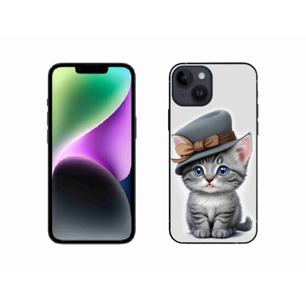Gelový kryt mmCase na iPhone 14 - kotě s kloboukem