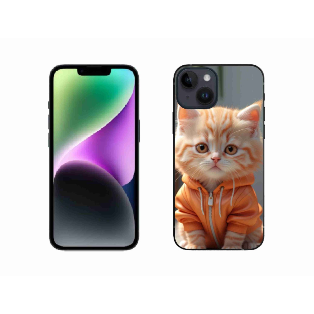 Gelový kryt mmCase na iPhone 14 - kotě v mikině