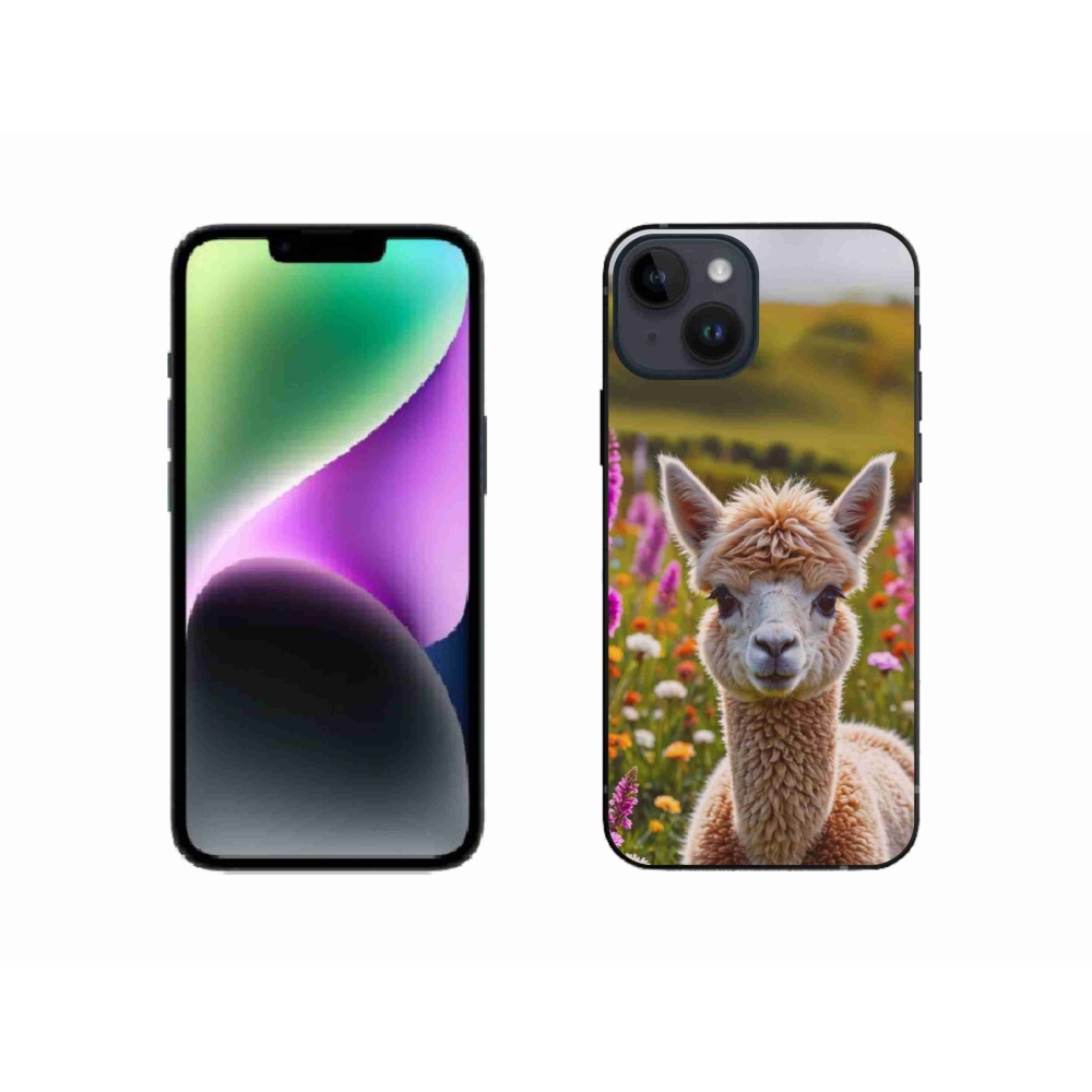 Gelový kryt mmCase na iPhone 14 - lama na louce