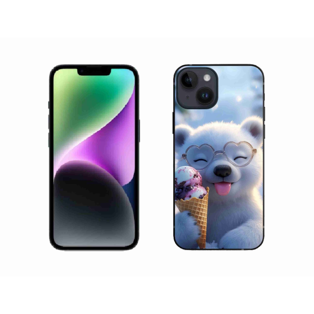 Gelový kryt mmCase na iPhone 14 - medvídek se zmrzlinou