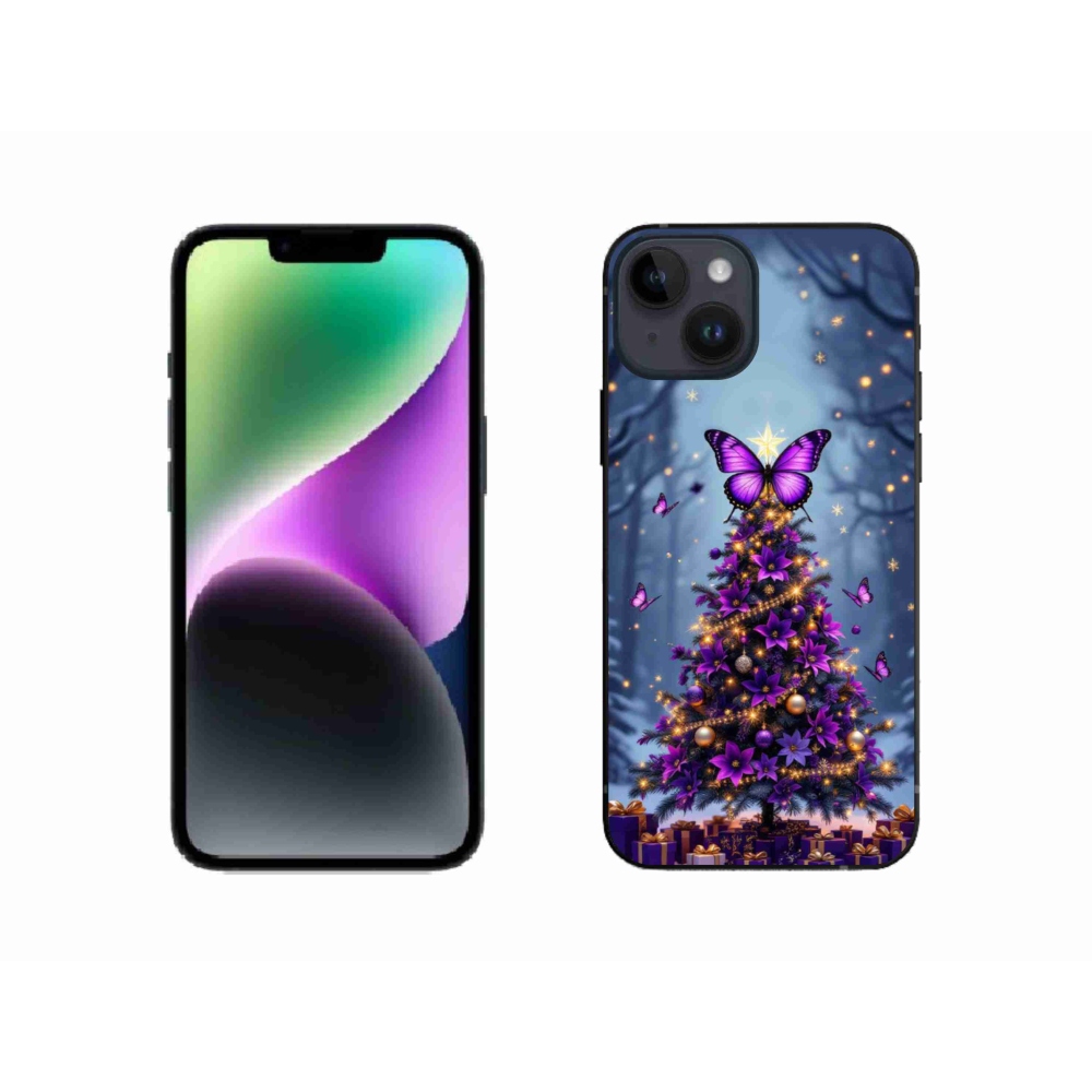 Gelový kryt mmCase na iPhone 14 - motýlí vánoční stromek