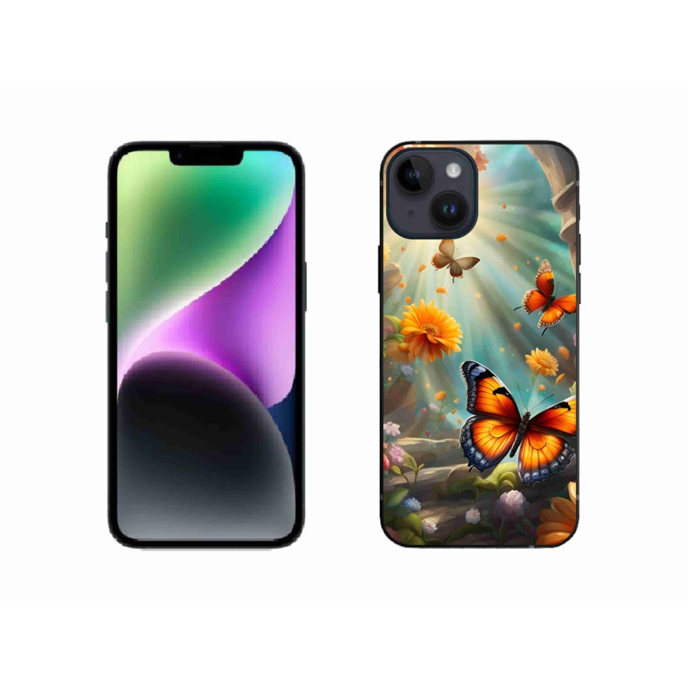 Gelový kryt mmCase na iPhone 14 - motýlí zahrada 2