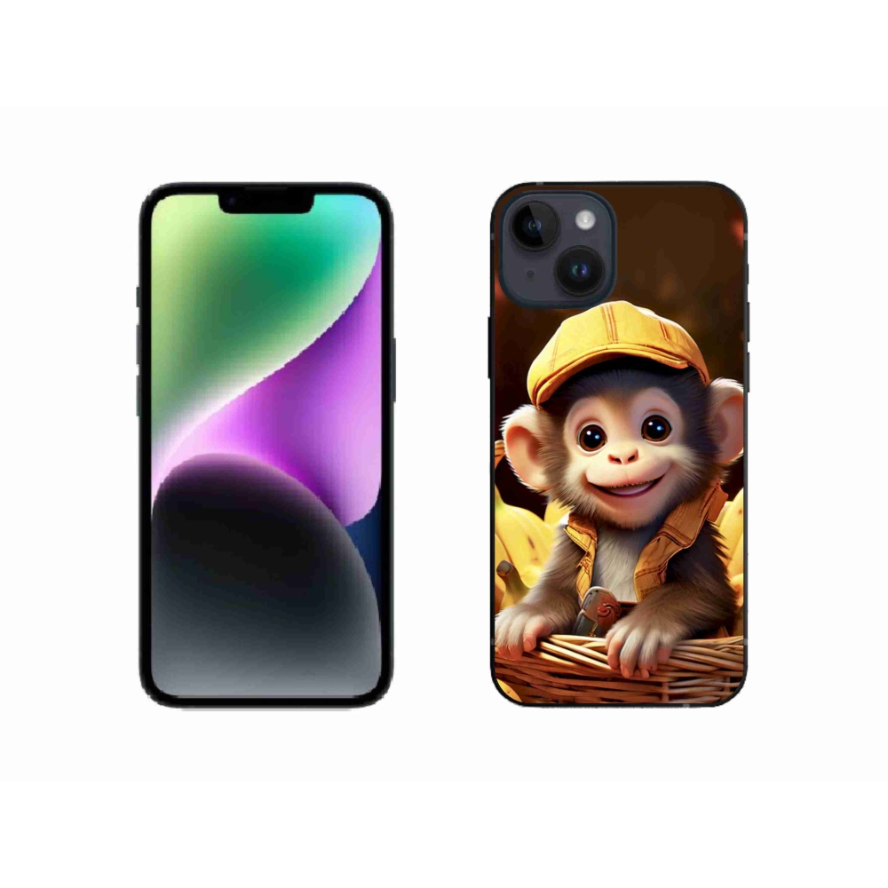 Gelový kryt mmCase na iPhone 14 - opice v košíku