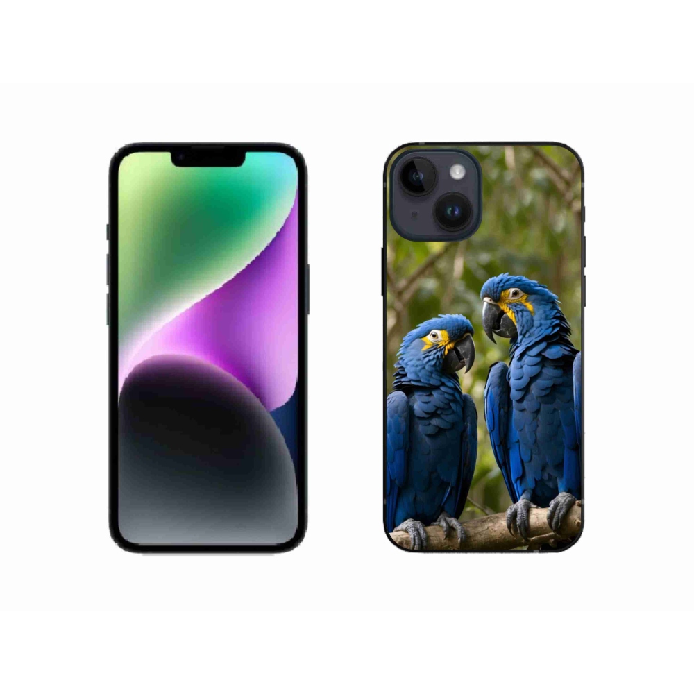 Gelový kryt mmCase na iPhone 14 - papouščí duo