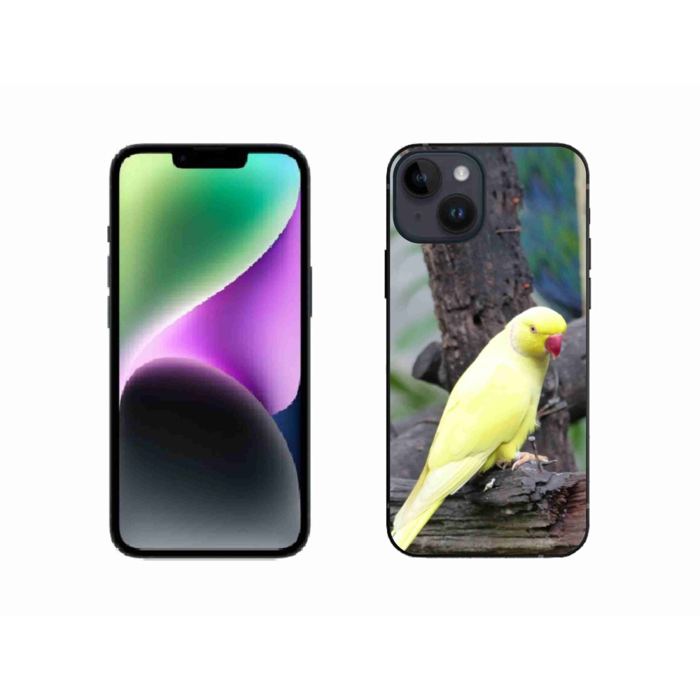 Gelový kryt mmCase na iPhone 14 - papoušek alexandr žlutý