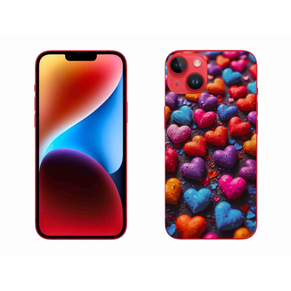 Gelový kryt mmCase na iPhone 14 Plus - barevná srdce