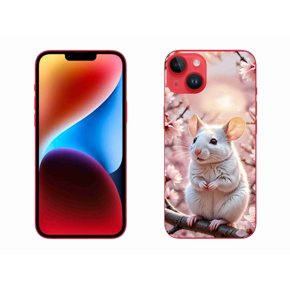 Gelový kryt mmCase na iPhone 14 Plus - bílá myš na větvi