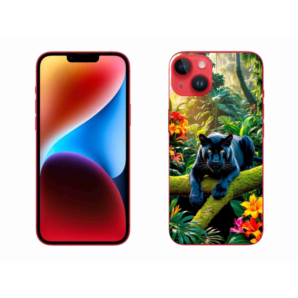Gelový kryt mmCase na iPhone 14 Plus - černý panter v džungli
