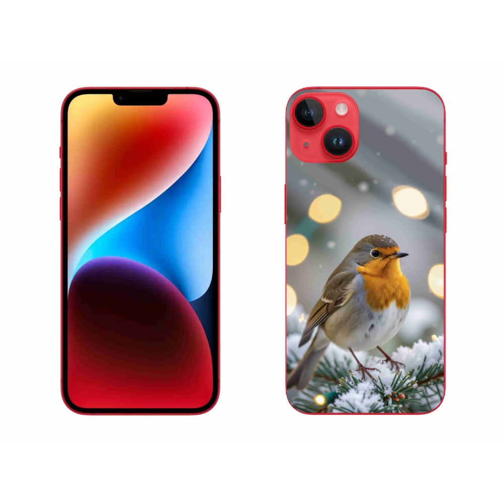 Gelový kryt mmCase na iPhone 14 Plus - červenka v zimě