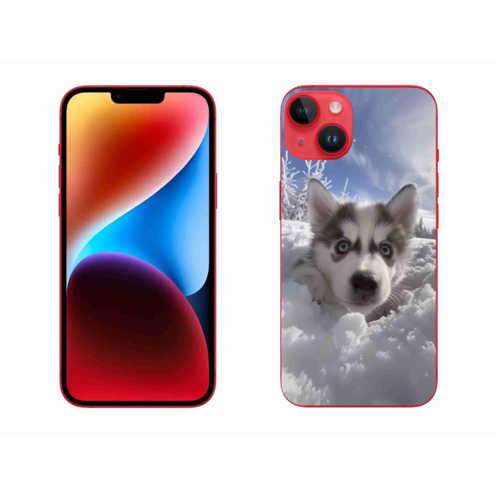 Gelový kryt mmCase na iPhone 14 Plus - husky ve sněhu