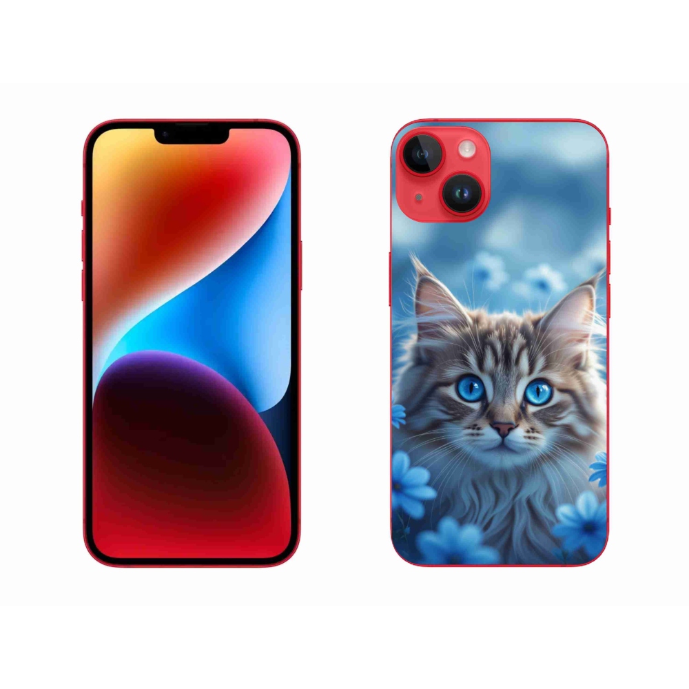 Gelový kryt mmCase na iPhone 14 Plus - koťátko v modrých květech