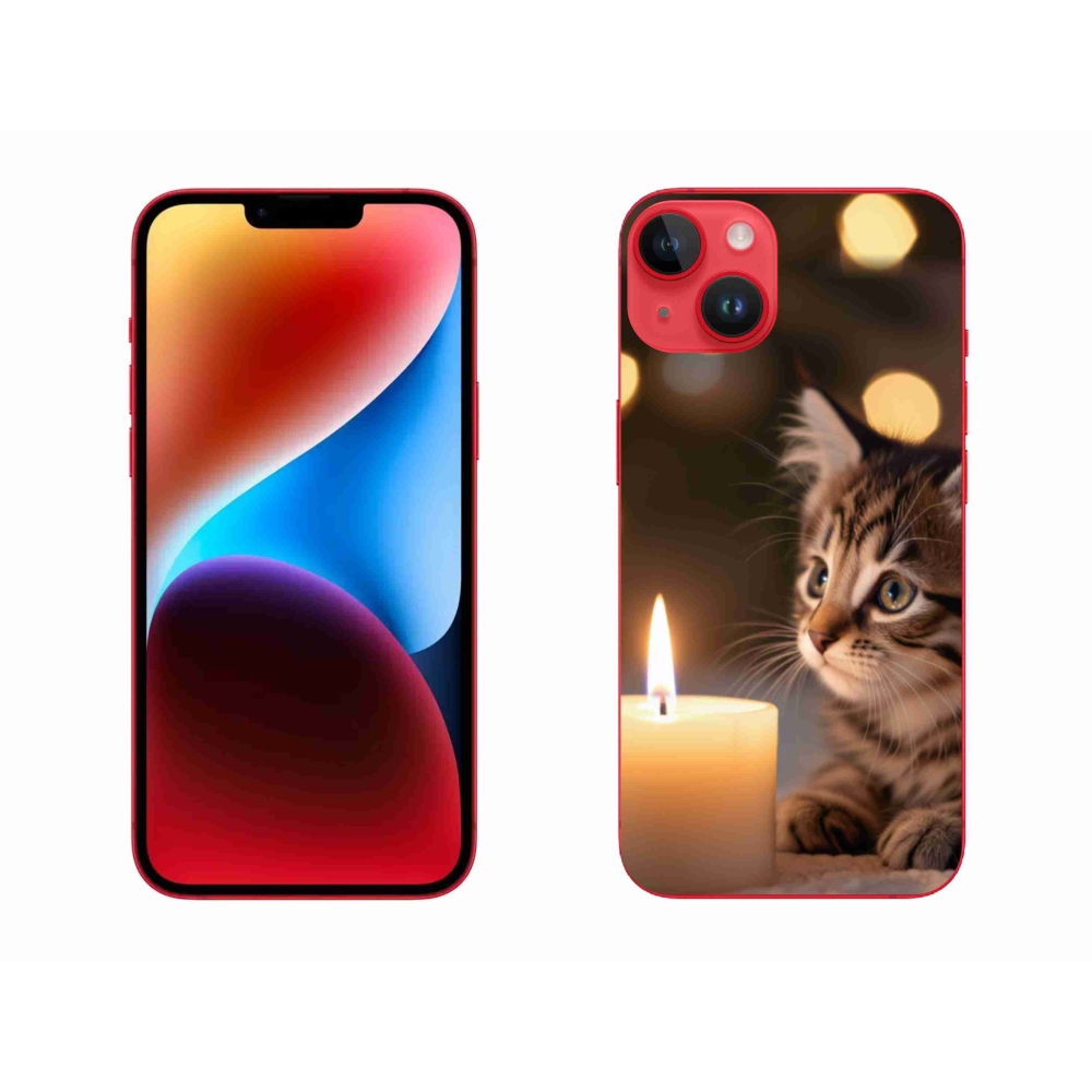 Gelový kryt mmCase na iPhone 14 Plus - kotě a svíčka