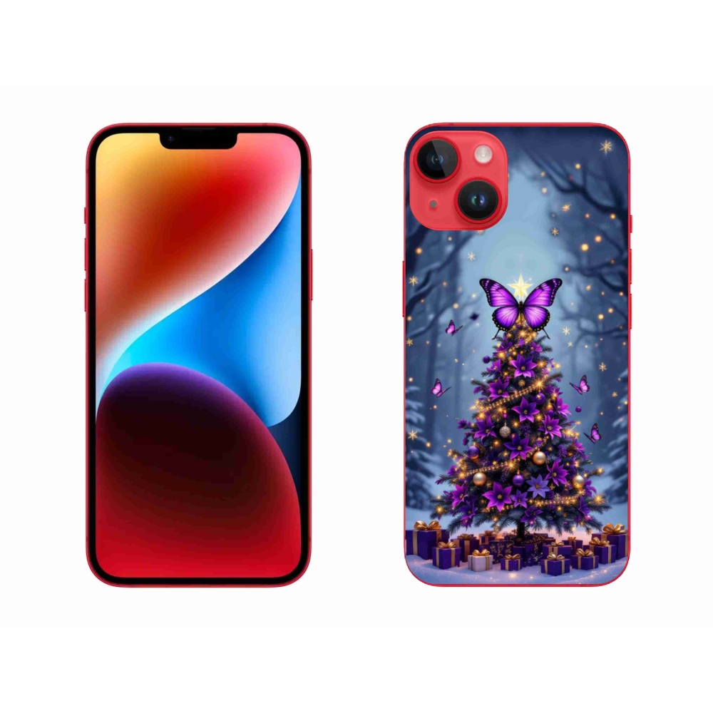 Gelový kryt mmCase na iPhone 14 Plus - motýlí vánoční stromek