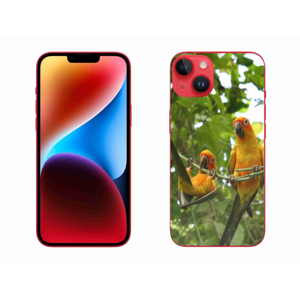 Gelový kryt mmCase na iPhone 14 Plus - papoušci aratingy