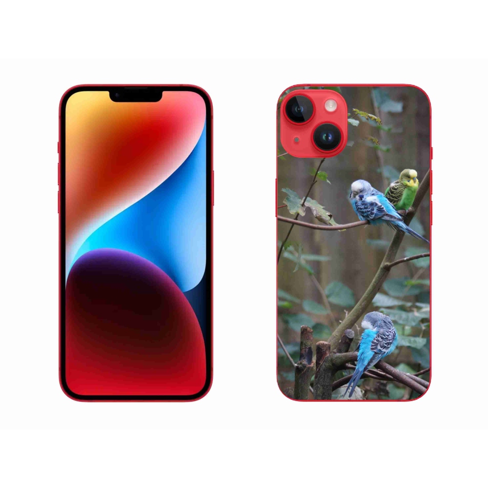 Gelový kryt mmCase na iPhone 14 Plus - papoušci na větvi