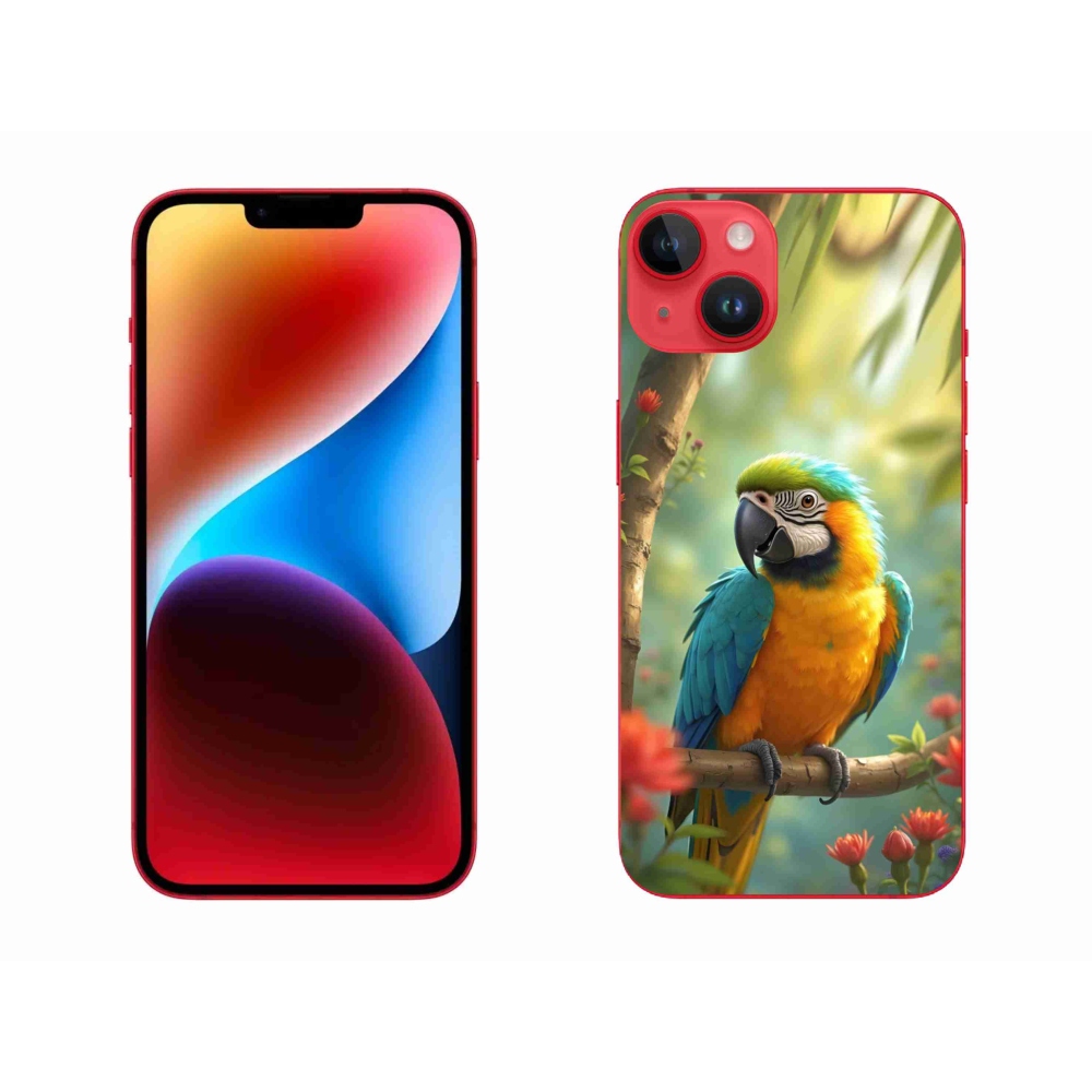 Gelový kryt mmCase na iPhone 14 Plus - papoušek ara modrožlutá
