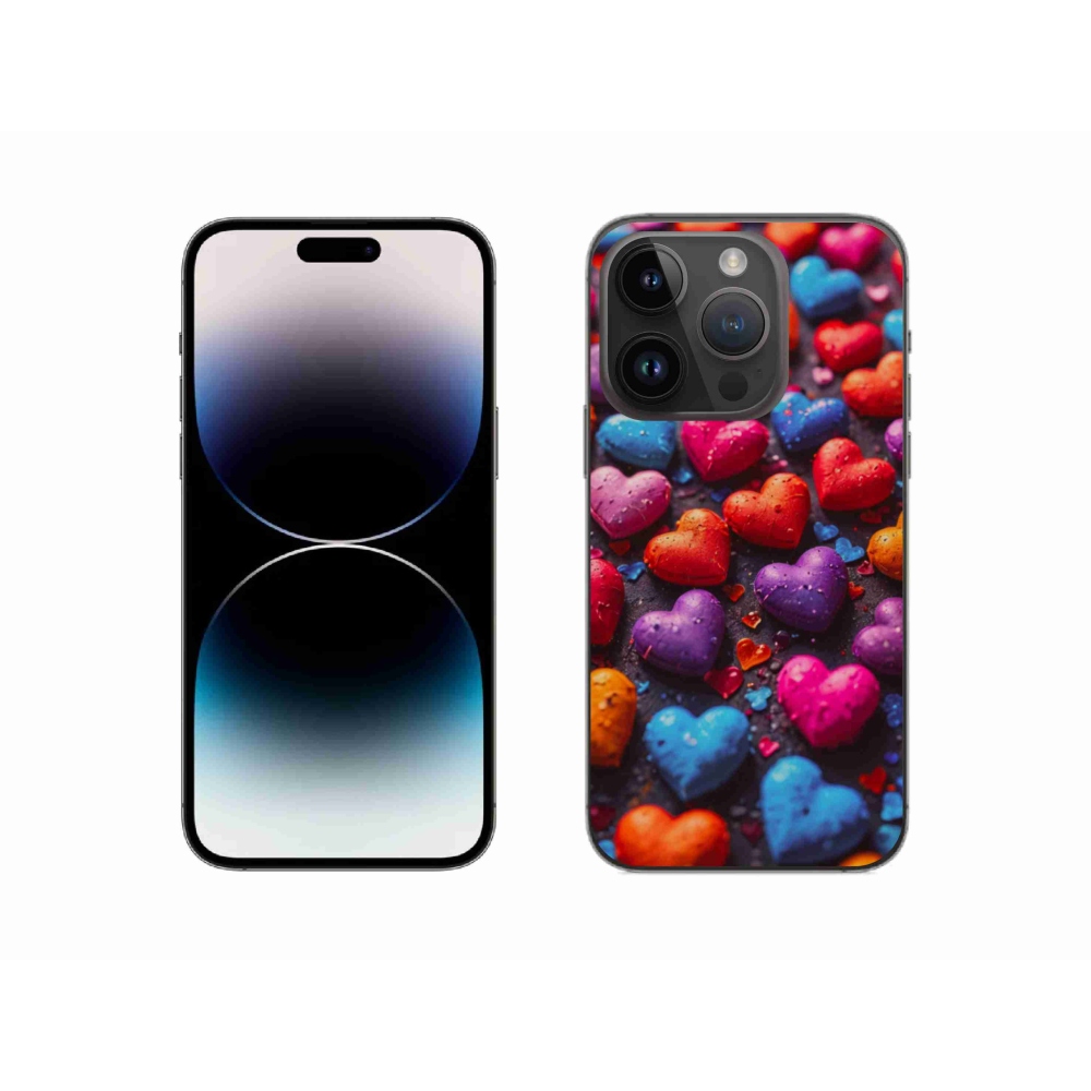 Gelový kryt mmCase na iPhone 14 Pro - barevná srdce