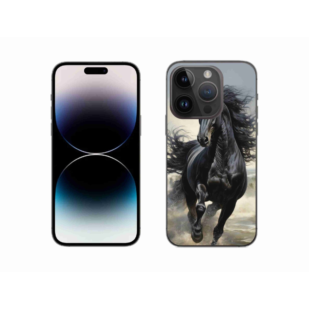 Gelový kryt mmCase na iPhone 14 Pro - běžící černý kůň