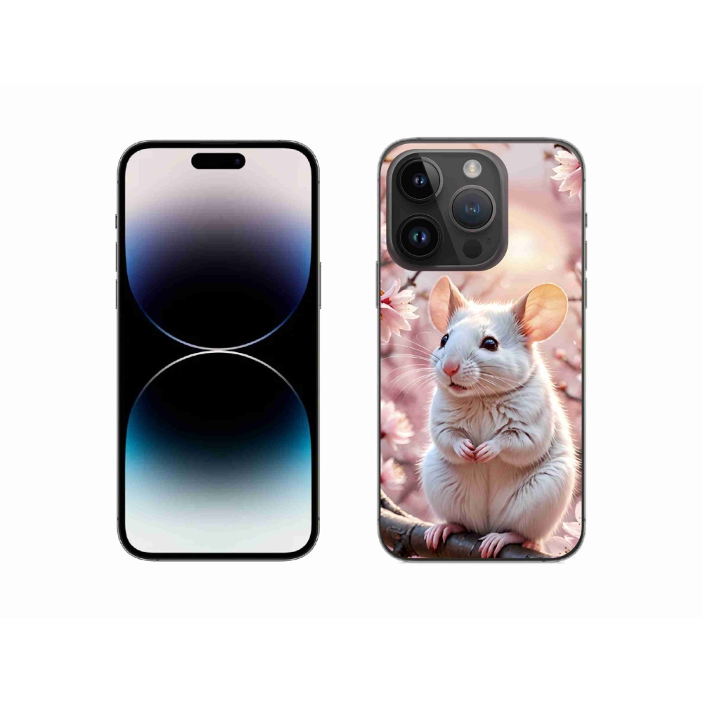 Gelový kryt mmCase na iPhone 14 Pro - bílá myš na větvi