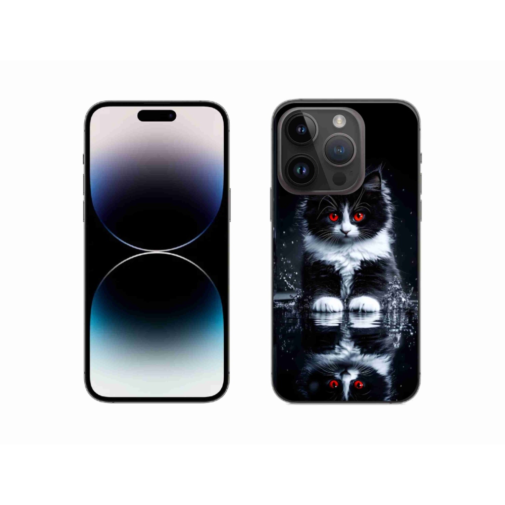 Gelový kryt mmCase na iPhone 14 Pro - černobílé kotě