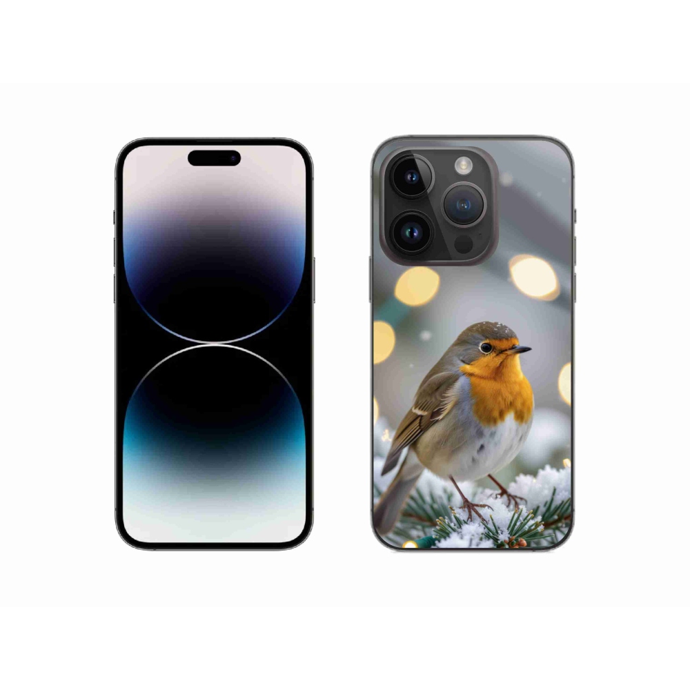 Gelový kryt mmCase na iPhone 14 Pro - červenka v zimě