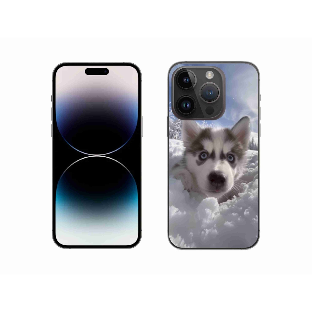 Gelový kryt mmCase na iPhone 14 Pro - husky ve sněhu