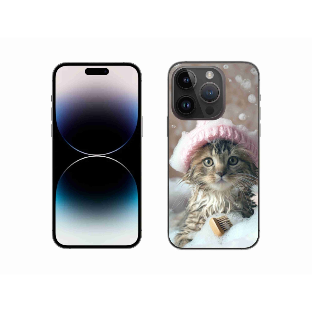 Gelový kryt mmCase na iPhone 14 Pro - kotě a koupel