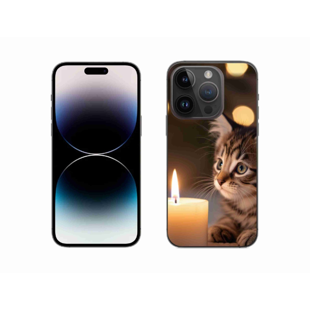 Gelový kryt mmCase na iPhone 14 Pro - kotě a svíčka