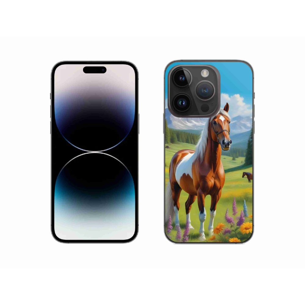 Gelový kryt mmCase na iPhone 14 Pro - kůň na louce
