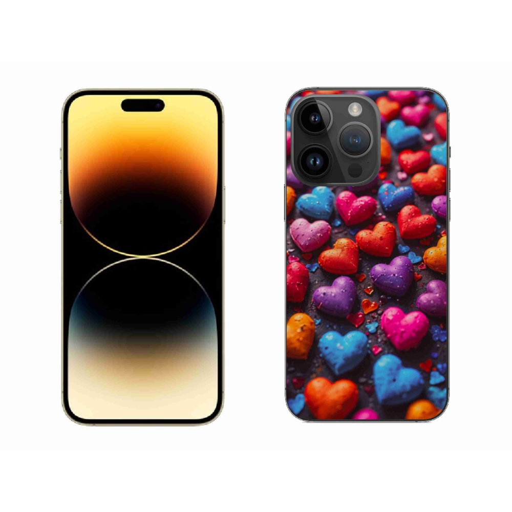 Gelový kryt mmCase na iPhone 14 Pro Max - barevná srdce
