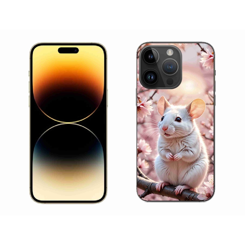 Gelový kryt mmCase na iPhone 14 Pro Max - bílá myš na větvi