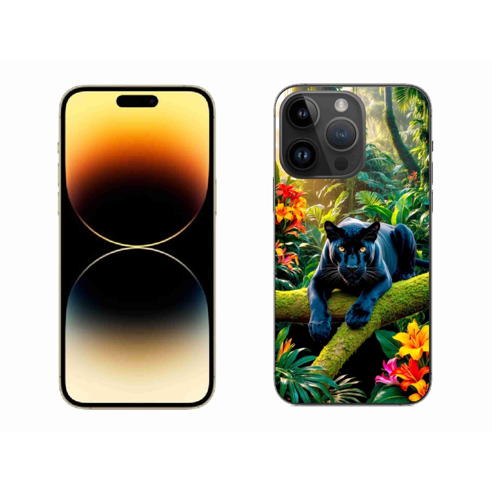 Gelový kryt mmCase na iPhone 14 Pro Max - černý panter v džungli