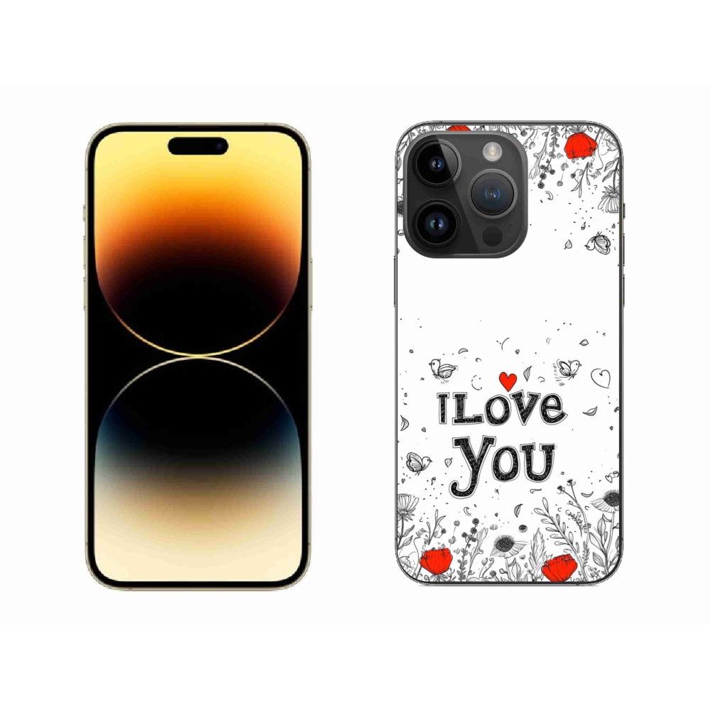 Gelový kryt mmCase na iPhone 14 Pro Max - I love you bílé pozadí