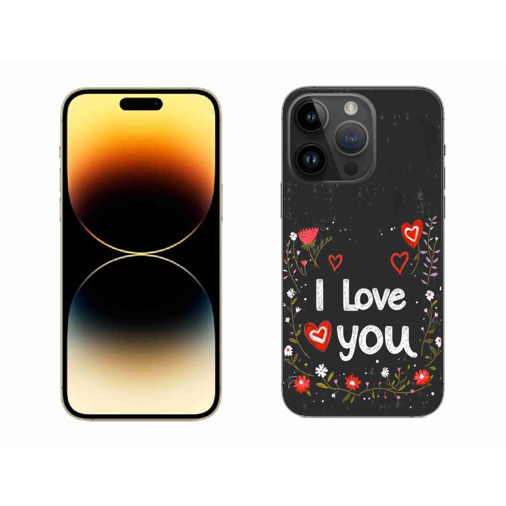 Gelový kryt mmCase na iPhone 14 Pro Max - I love you černé pozadí