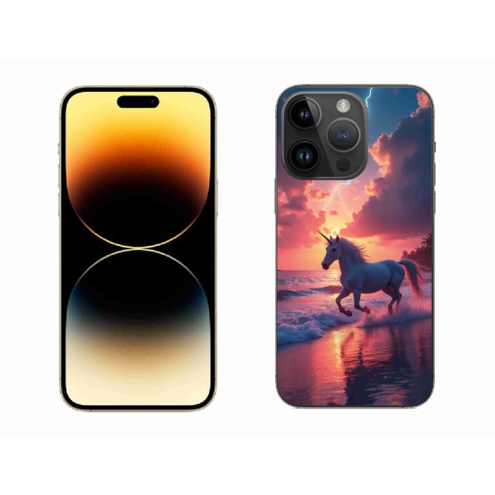 Gelový kryt mmCase na iPhone 14 Pro Max - jednorožec na pláži