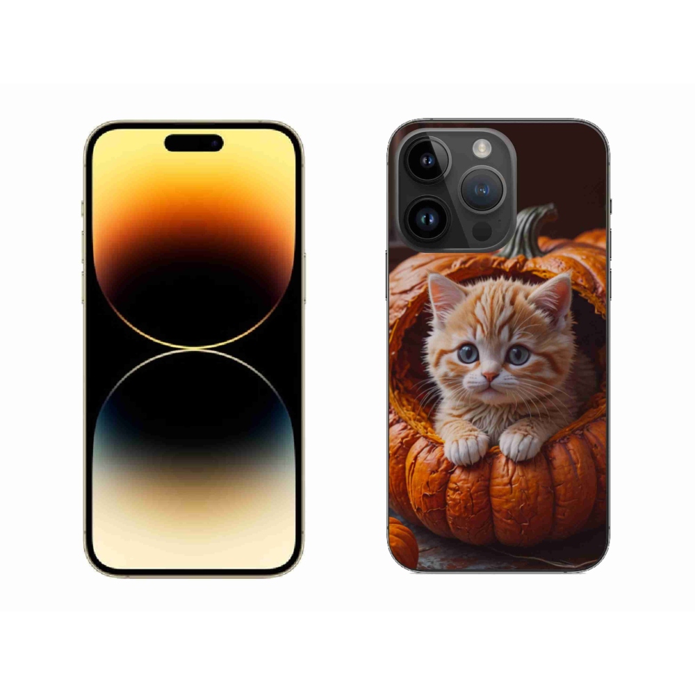 Gelový kryt mmCase na iPhone 14 Pro Max - kotě a dýně 2