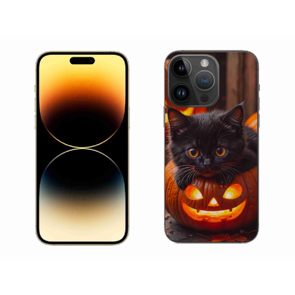 Gelový kryt mmCase na iPhone 14 Pro Max - kotě a dýně