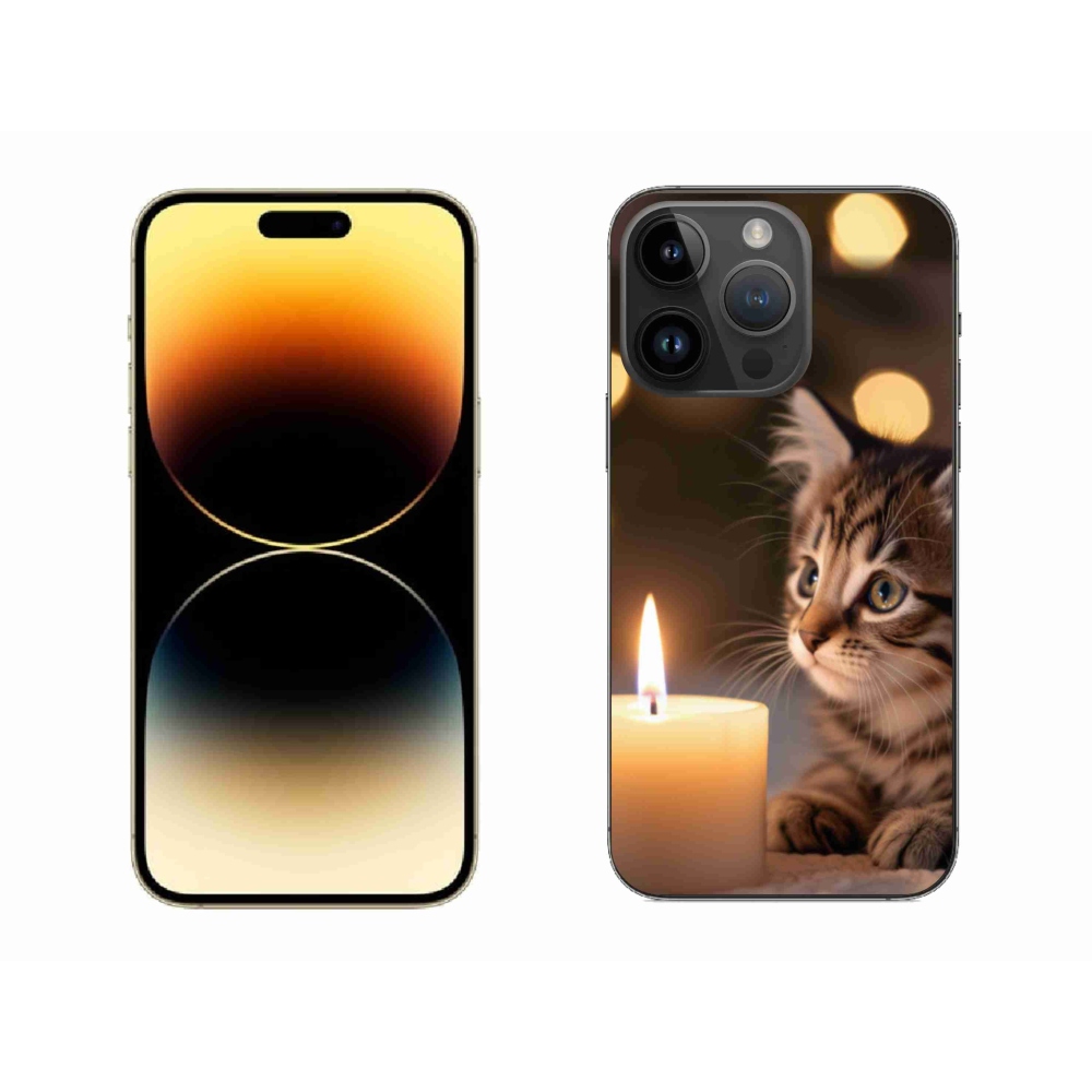 Gelový kryt mmCase na iPhone 14 Pro Max - kotě a svíčka