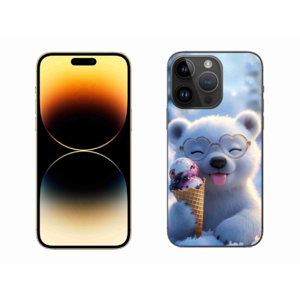 Gelový kryt mmCase na iPhone 14 Pro Max - medvídek se zmrzlinou