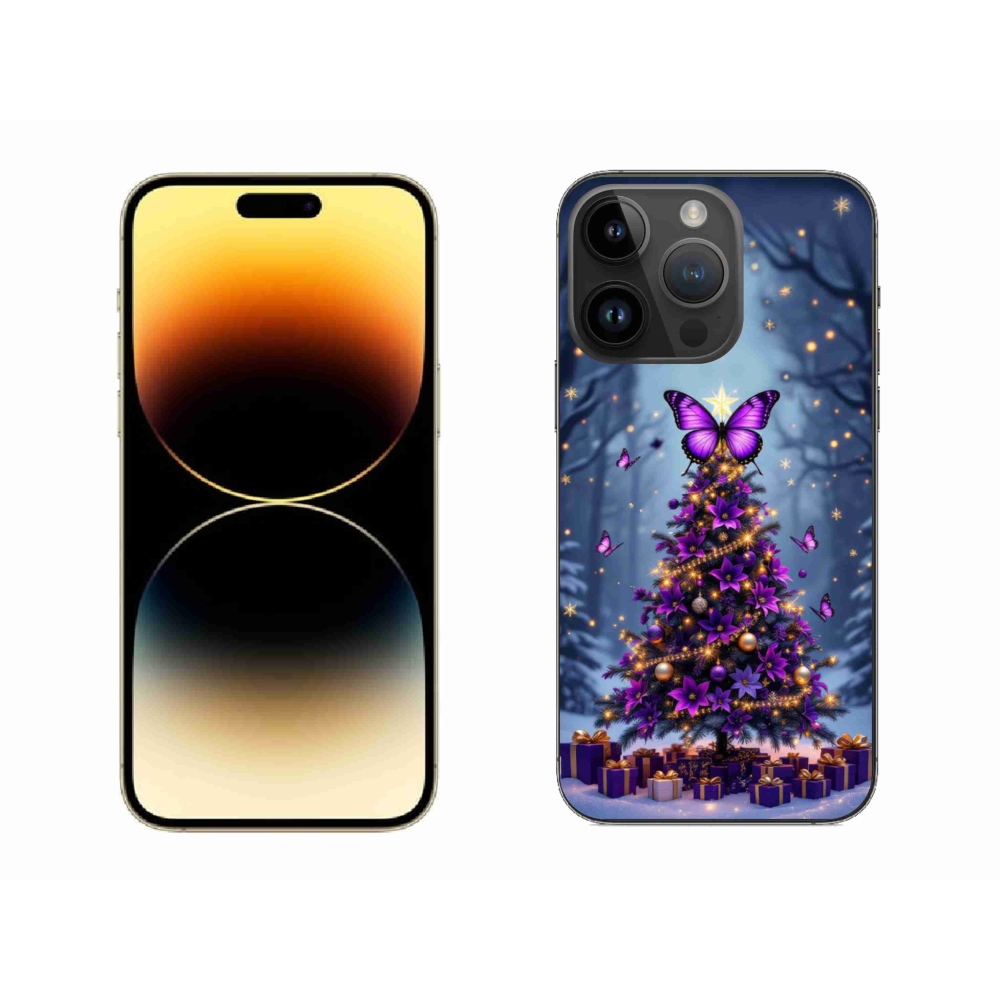 Gelový kryt mmCase na iPhone 14 Pro Max - motýlí vánoční stromek
