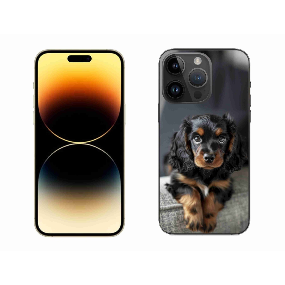 Gelový kryt mmCase na iPhone 14 Pro Max - roztomilý dlouhosrstý jezevčík