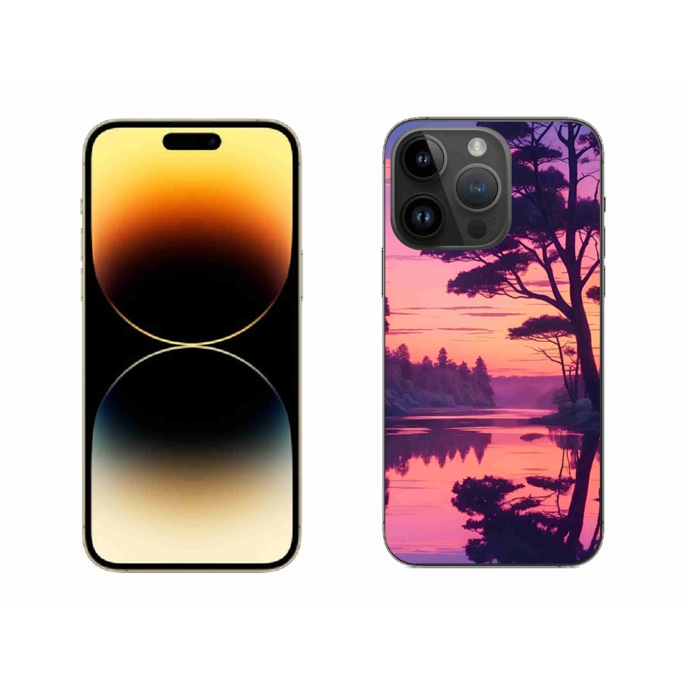 Gelový kryt mmCase na iPhone 14 Pro Max - západ slunce nad jezerem