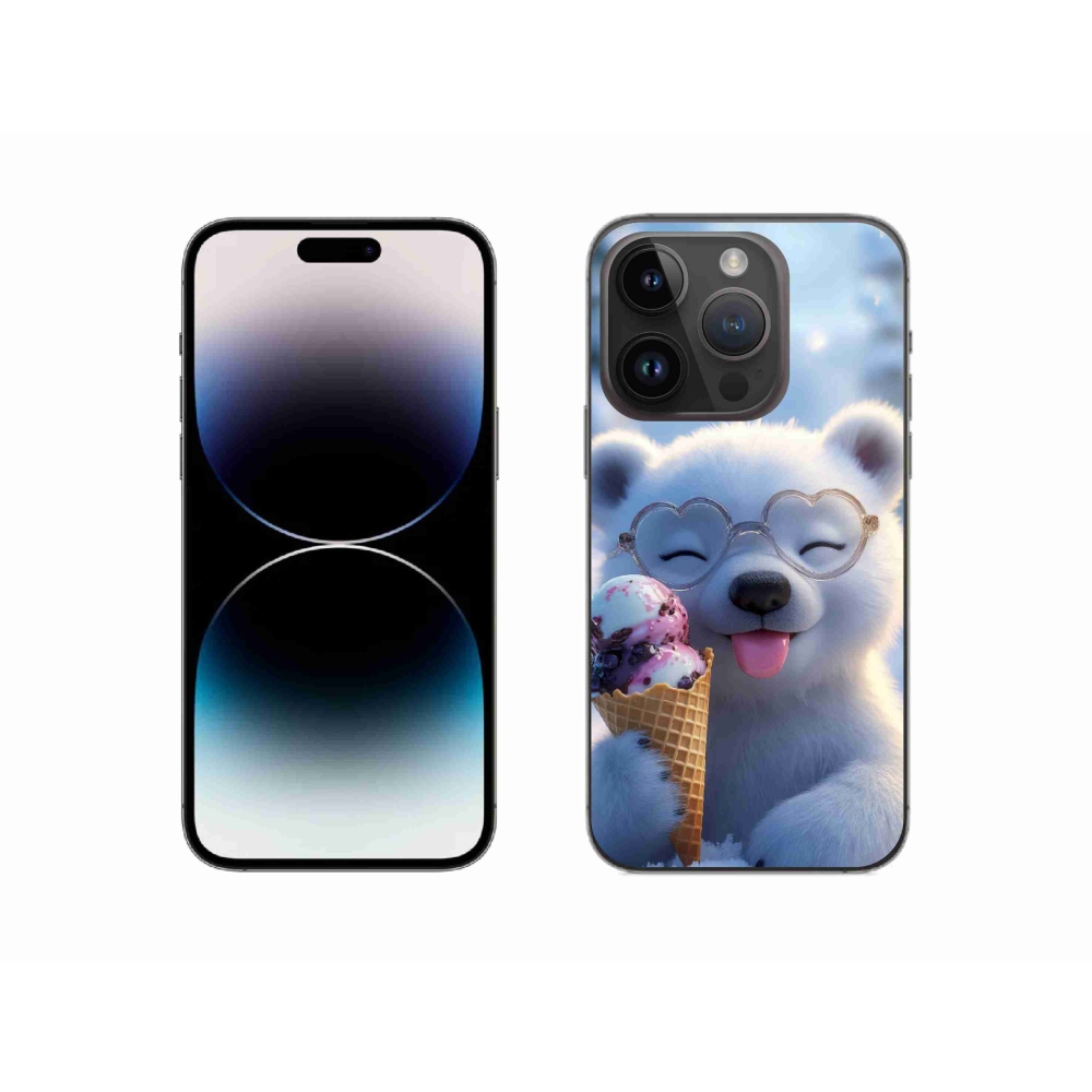 Gelový kryt mmCase na iPhone 14 Pro - medvídek se zmrzlinou